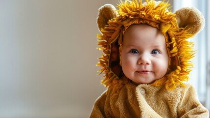 Fototapeta premium A baby in a cute animal costume, like a lion or bear.
