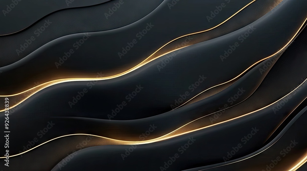 Poster minimalist dark grey luxury background featuring gold light lines with soft shadowing, creating a mo