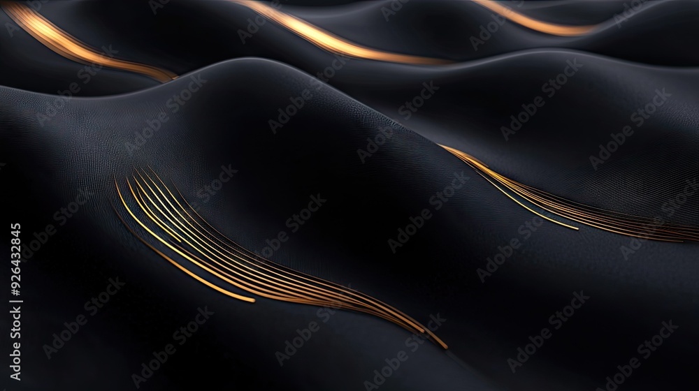 Poster minimalist dark grey luxury background featuring gold light lines with soft shadowing, creating a mo