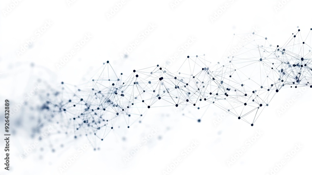 Poster minimalist tech background with a network of connected dots and plexus lines on white. abstract digi