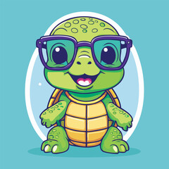 Vector Illustration of a Turtle wearing a Glass, Cartoon character, illustration, ANimal Holiday.