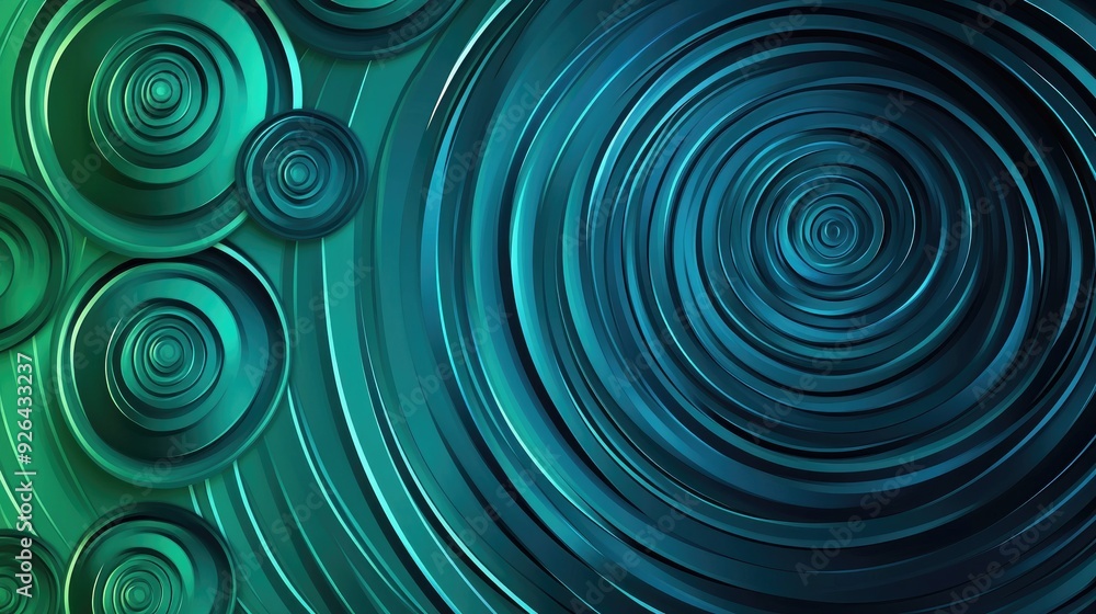 Poster modern abstract background showcasing concentric circles in varying shades of blue and green. great 