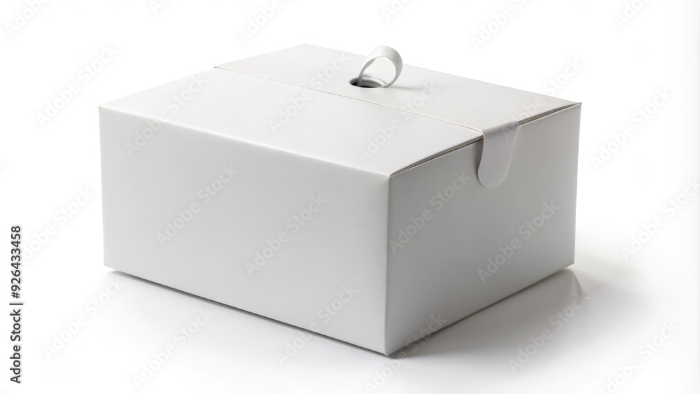 Wall mural A blank white cardboard box with a hang tab attached to the top, isolated on a white background, ready for customization or labeling.