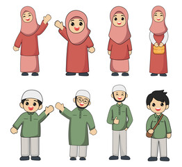 Illustration of Cute Muslim Characters