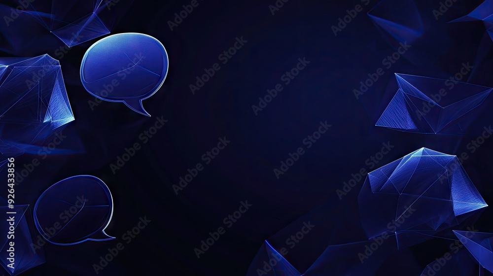 Aufkleber modern banner with dark blue polygonal design and luminous speech bubbles. perfect for virtual netwo