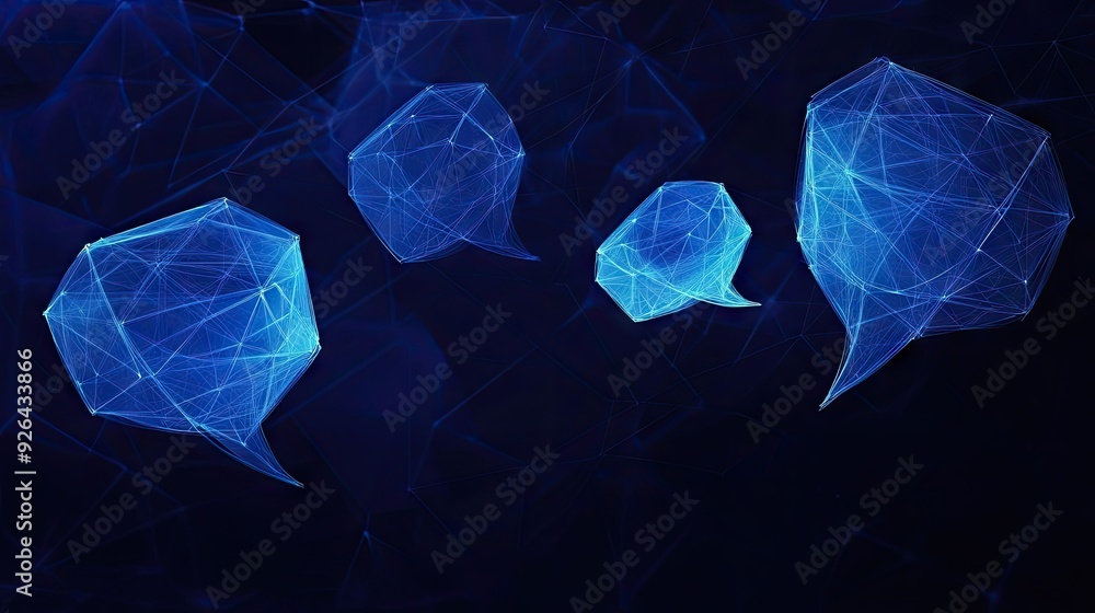 Aufkleber modern banner with dark blue polygonal design and luminous speech bubbles. perfect for virtual netwo