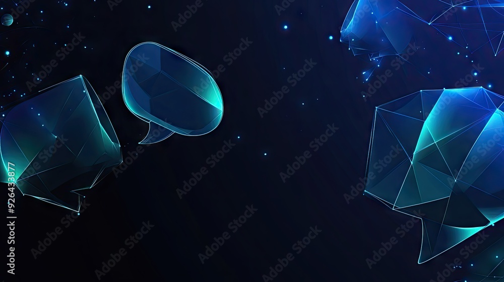 Aufkleber modern banner with dark blue polygonal design and luminous speech bubbles. perfect for virtual netwo