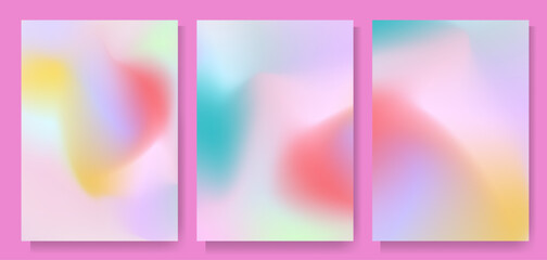 Soft blurred pastel gradient background template set for cover, poster, wallpaper, flyer, web design. Light pink pale yellow sky blue mint green coral red abstract color backdrop