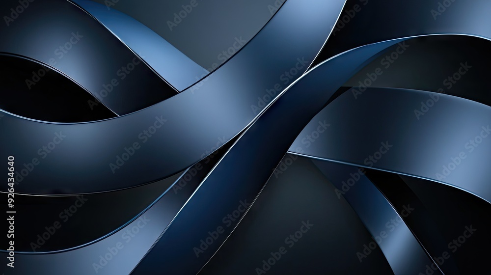 Poster modern luxury vector illustration of intertwining blue metallic curves on a dark grey backdrop. a sl