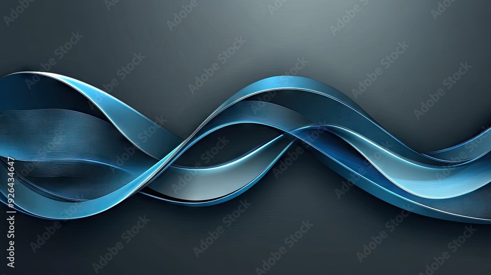 Poster modern luxury vector illustration of intertwining blue metallic curves on a dark grey backdrop. a sl