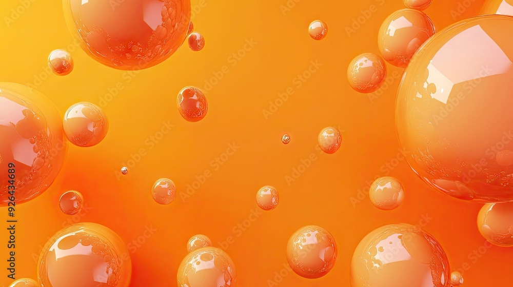 Poster modern orange backdrop with 3d realistic spheres, featuring textured bubbles or letters. ideal for c