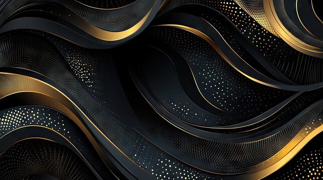 Modern luxury vector illustration with a black backdrop and intricate golden elements. The abstract design exudes elegance and sophistication, ideal for premium visual content. -