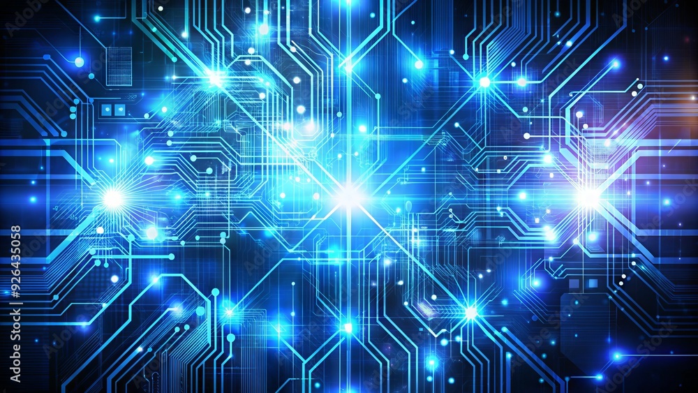 Poster abstract digital background with futuristic glow and circuit board patterns, representing innovative