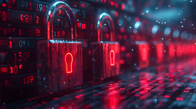 A cybersecurity concept with a lock on a glowing smartphone, representing data protection and digital security on a circuit board background.
