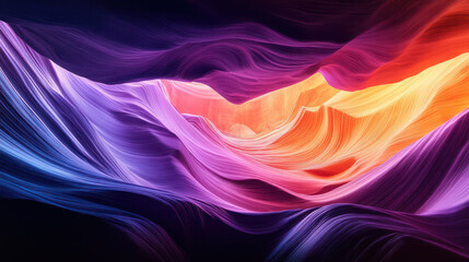 Obraz premium A colorful, abstract painting of a mountain range with a red and yellow line running through it. The painting has a dreamy. Generative AI