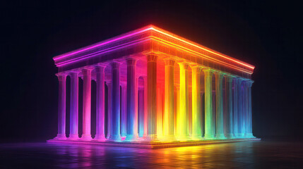 Obraz premium A colorful ice sculpture with a rainbow of colors. The sculpture is made of ice and is lit up, creating a beautiful and mesmerizing effect. Generative AI