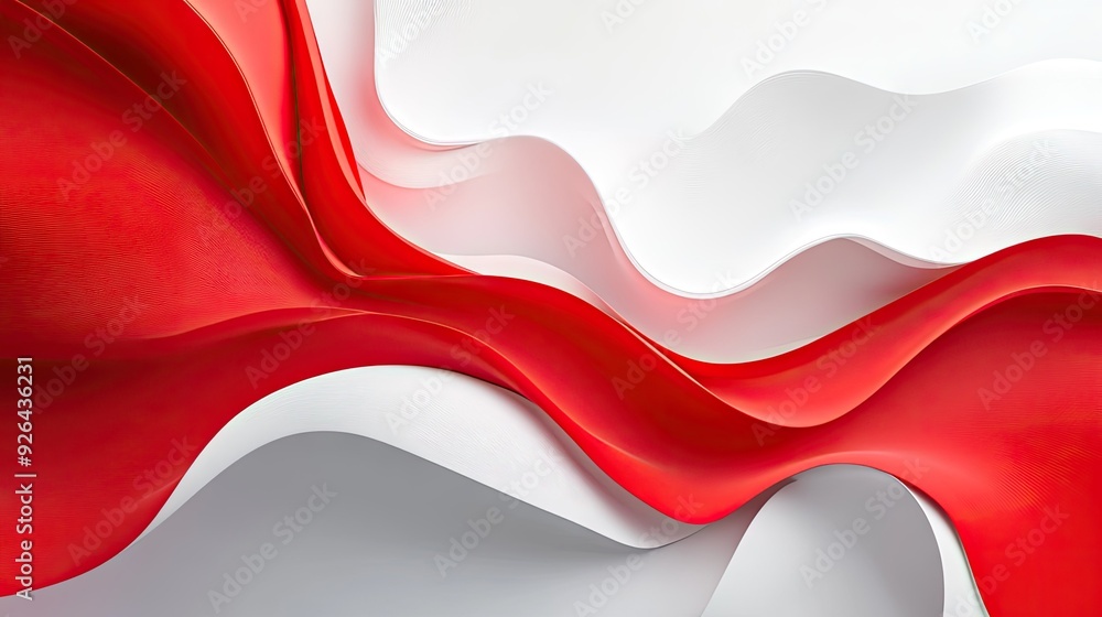 Poster red and white abstract background featuring sleek, flowing lines and geometric shapes. ideal for mod