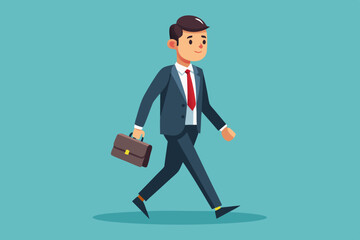 Businessman in a business suit and a briefcase in his hands goes to work on an isolated background. Vector illustration
