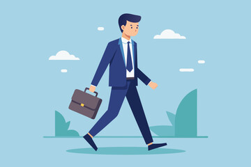 Businessman in a business suit and a briefcase in his hands goes to work on an isolated background. Vector illustration
