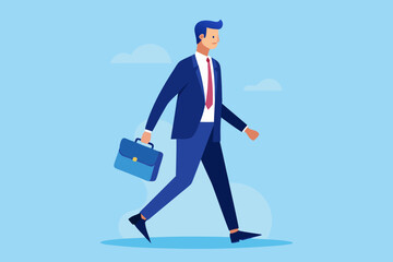 Businessman in a business suit and a briefcase in his hands goes to work on an isolated background. Vector illustration
