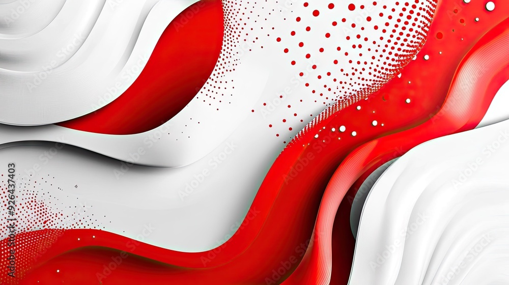Poster sleek and modern abstract template with red and white patterns, including fluid shapes and geometric