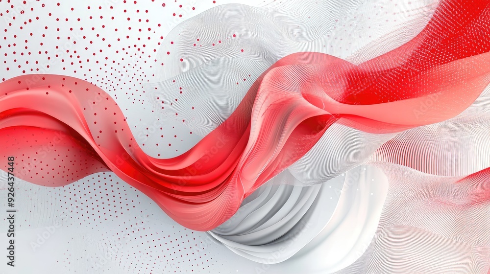 Poster sleek and modern abstract template with red and white patterns, including fluid shapes and geometric