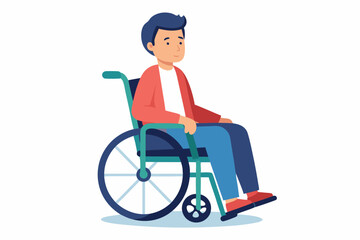 Man is sitting in a wheelchair on a white background. Vector illustration
