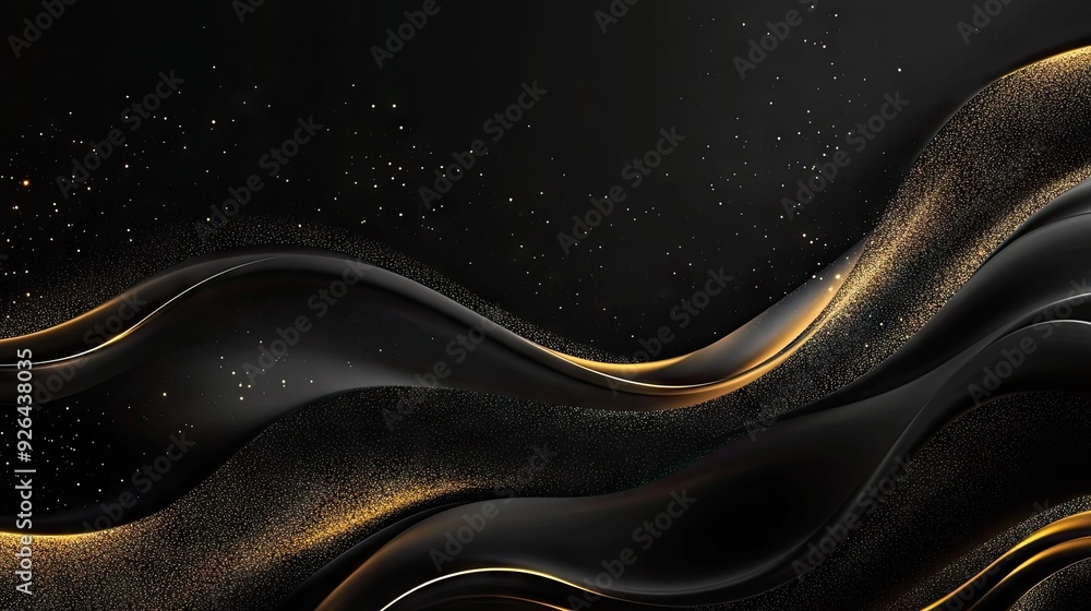 Aufkleber sophisticated 3d black background featuring wavy gold lines and subtle sparkles, perfect for a high-