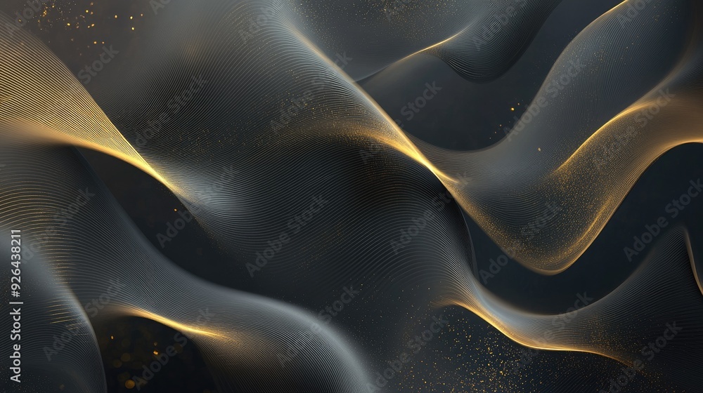 Poster sophisticated dark grey background with fine gold light lines and shadow play, perfect for creating 