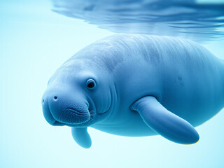 Naklejka premium Gentle Manatee Floating