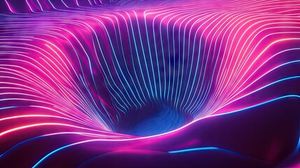 Striking neon techno sinkhole with vibrant line-striped patterns. Perfect for modern art backgrounds, advertisement posters, web banners, and creative product package designs.