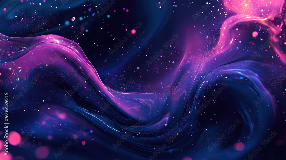Poster trendy fluid cover design with glowing particles and dynamic liquid flow. ideal for eps10 vector ill