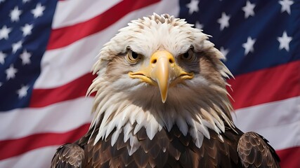 AI-generated photo of an eagle enjoying Independence Day against the American flag