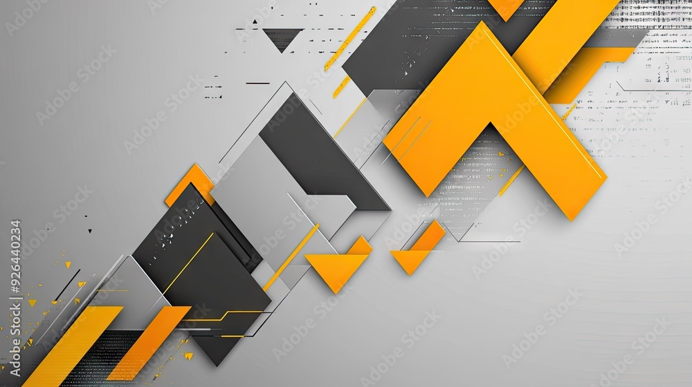 Poster yellow and grey triangle arrows form an abstract geometric design on a futuristic background. the la