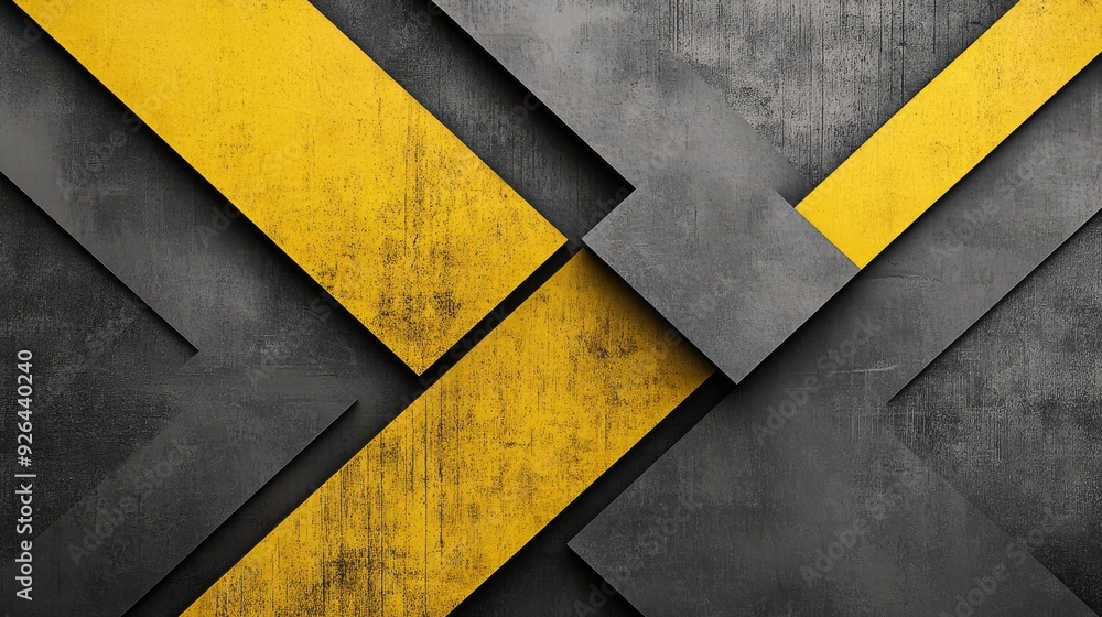 Poster yellow and grey triangle arrows form an abstract geometric design on a futuristic background. the la
