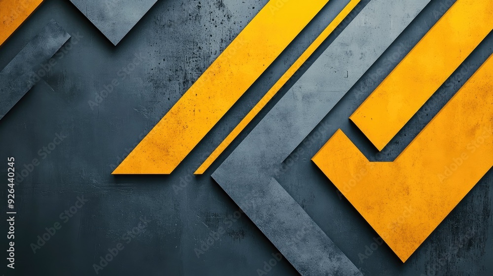Poster yellow and grey triangle arrows form an abstract geometric design on a futuristic background. the la