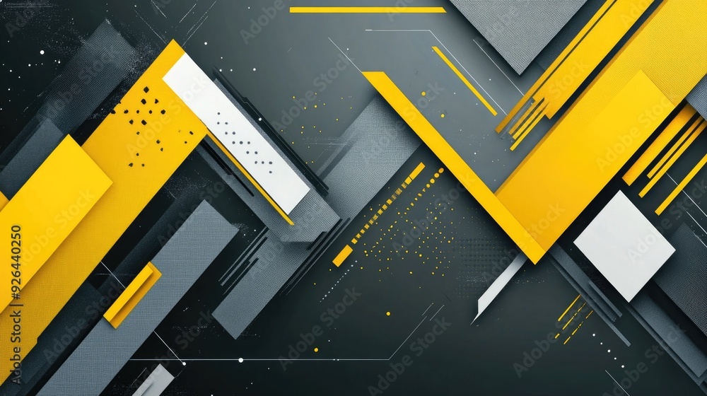 Poster yellow and grey triangle arrows form an abstract geometric design on a futuristic background. the la