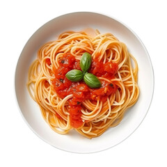 spaghetti with tomato sauce isolated on white background