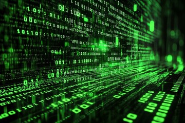 Green Dark Binary Code with Data Streaming Background created with Generative AI