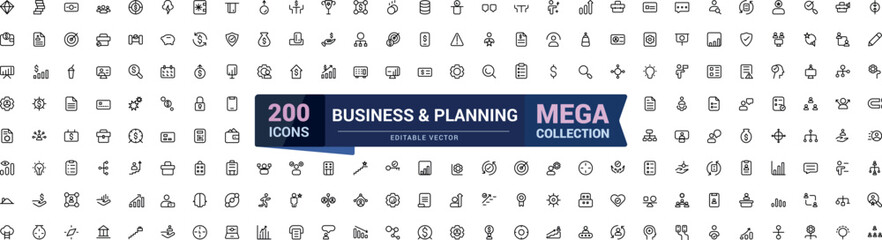 Business planning icon set. Mega collection of Business related icon. Outline symbols collection. Editable stroke. Vector illustration.
