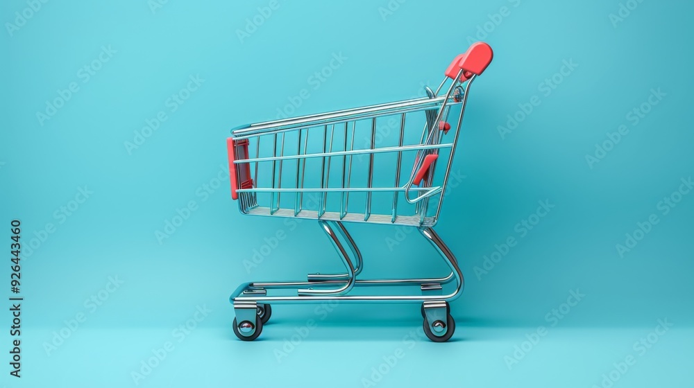 Poster a dynamic visualization portraying a realistic 3d vector illustration of a fully loaded shopping tro