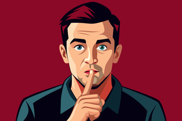 Shh! Gesture is quieter. The concept of male secret. A man asks for silence. Vector illustration

