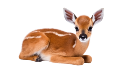 One newborn antelope on a white background. Telephoto lens photography Realistic daylight