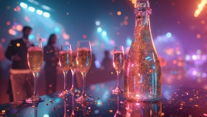 Festive Celebration with Sparkling Champagne and Glitter