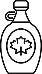Simple line drawing of a bottle of maple syrup with a maple leaf, perfect for representing canadian products