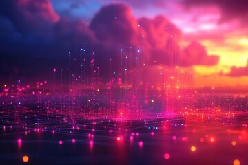 Fototapeta premium abstract representation of cloud computing interconnected nodes and data streams futuristic digital landscape technological concept visualization