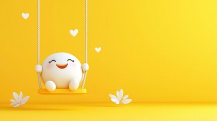 Character on a swing, joyful expression, 3D illustration