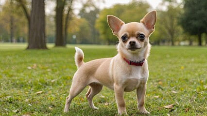 Fawn smooth coat chihuahua dog in the park