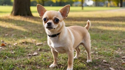 Fawn smooth coat chihuahua dog in the park