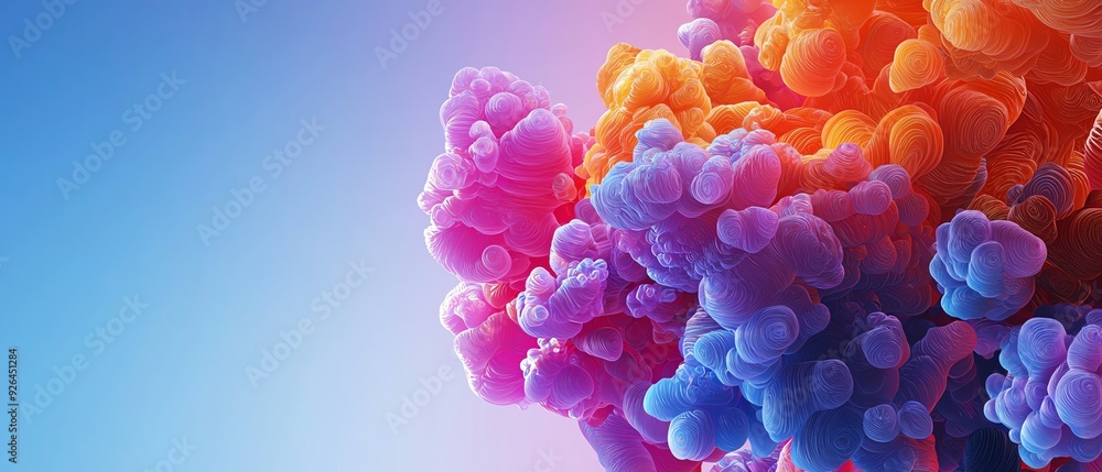 Poster a vibrant abstract composition showcasing colorful smoke clouds against a soft gradient background, 